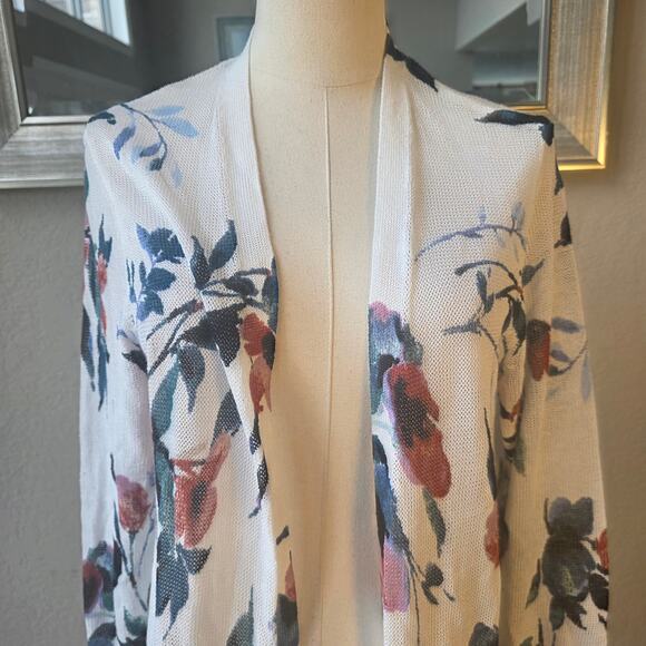 J.Jill Women's Linen Blend Floral Whimsical Duster Cardigan Sweater Size M Multi - Picture 3 of 8
